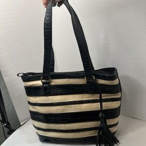 Vintage GAL Black And Cream Shoulder Purse w Tassels